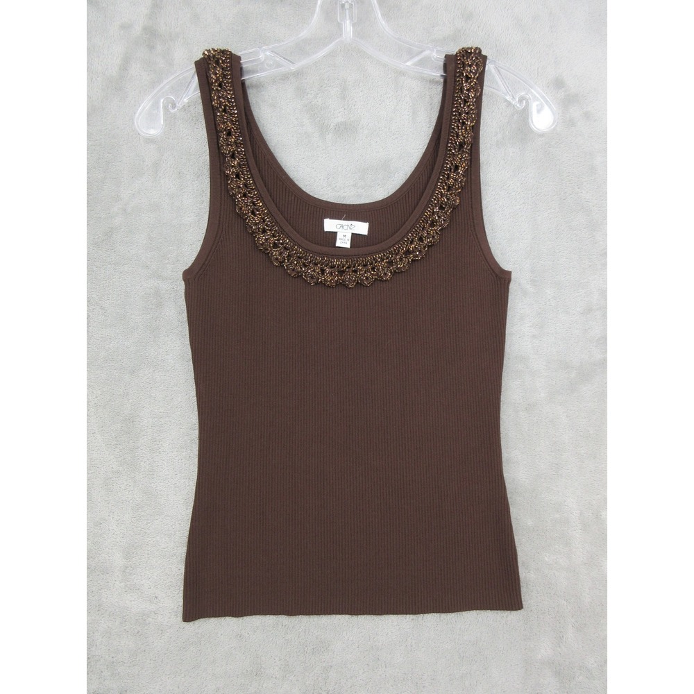 Vintage Cache Top Womens Size M Beaded Ribbed Bodycon Fairy 90s Y2K Stretch Tank
